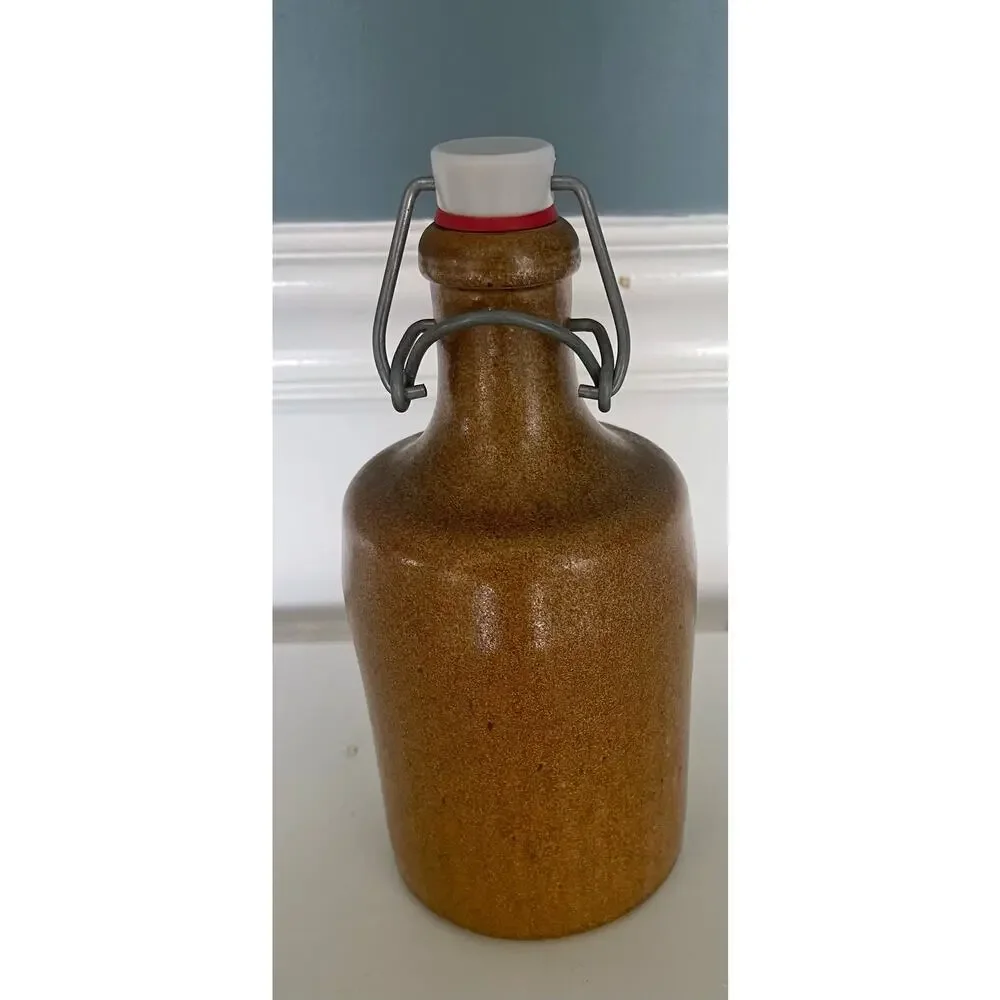 Vintage MCM Stoneware Bottle w/ Porcelain Lid & Bale